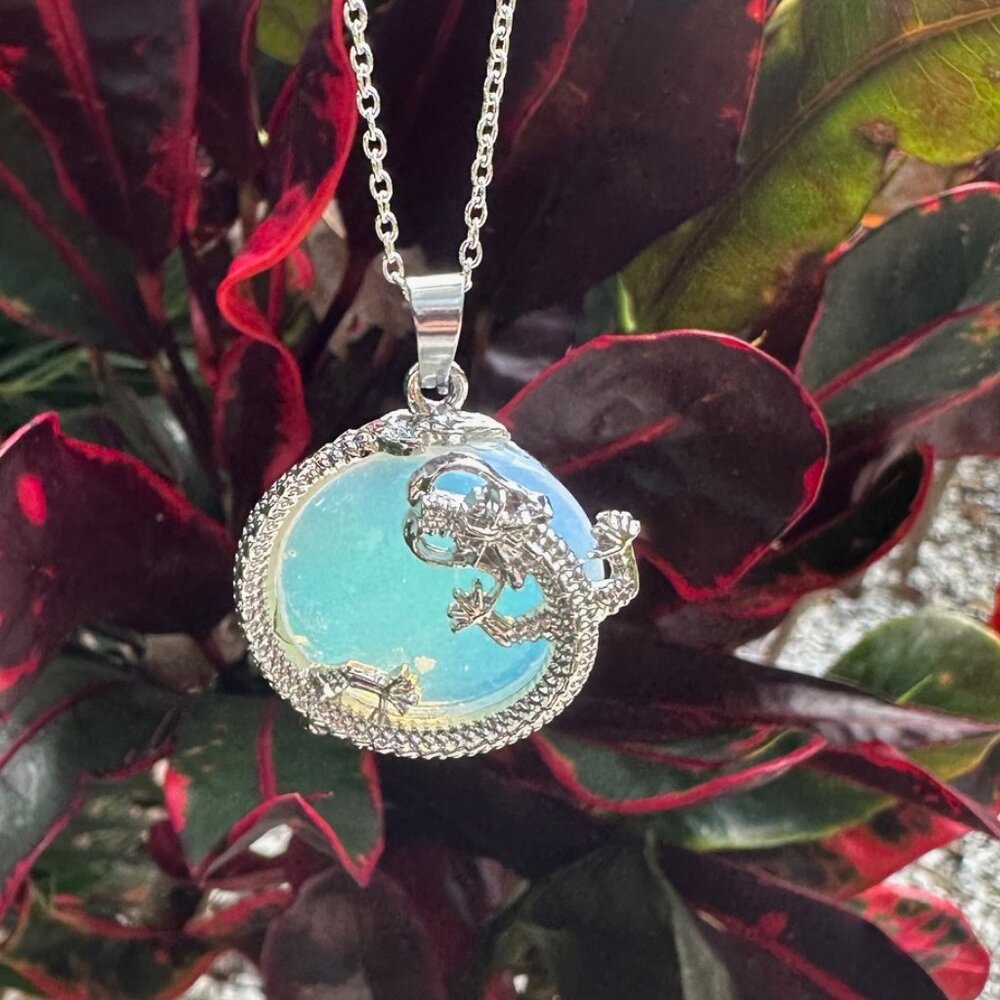 NEW Opalite Dragon Flat Pendant Gorgeous Opalite Necklace